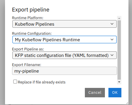Configure pipeline export options