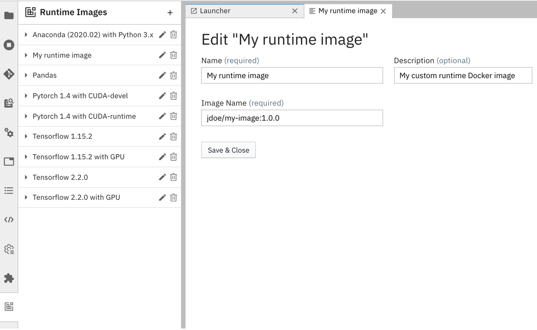 Runtime Images UI
