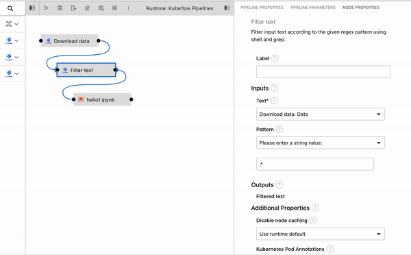 Select a pipeline parameter to use as a node input